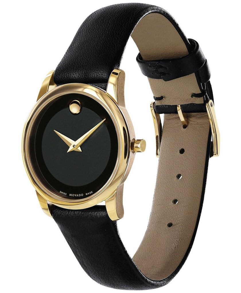 Movado Museum Classic Black Dial Black Leather Strap Watch For Women - 0606877 Buy Now By Movado