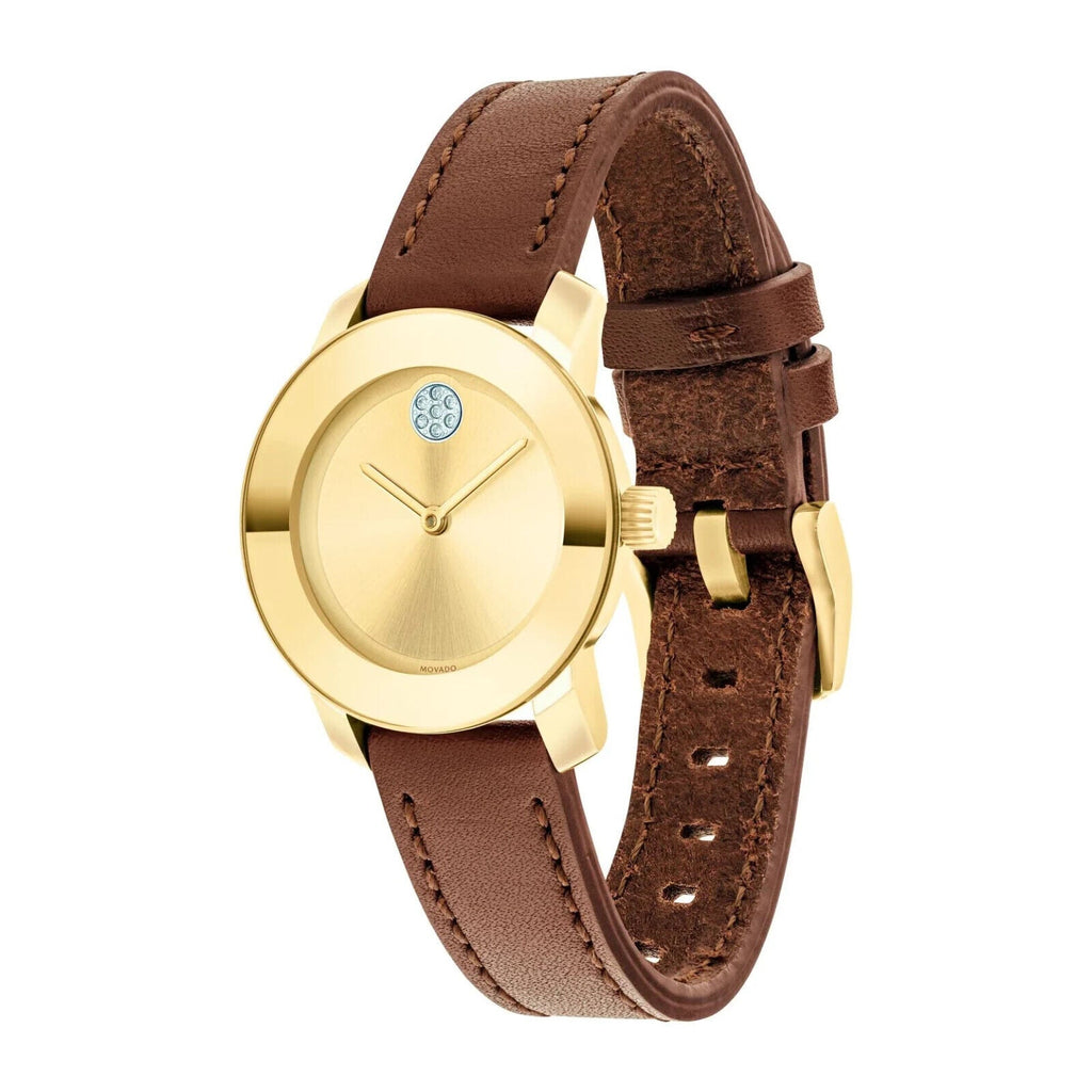 Movado Bold Gold Dial Brown Leather Strap Watch for Women - 3600437 Buy Now By Movado