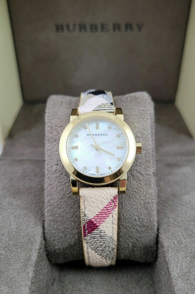 Burberry The City Diamonds Mother of Pearl Dial Brown Leather Strap Watch for Women - BU9226 Buy Now By Burberry
