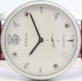 Gucci G Timeless Automatic Silver Dial Red Leather Strap Watch For Men - YA126346 Buy Now By Gucci