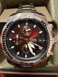 Fossil Bronson Chronograph Red Dial Silver Steel Strap Watch for Men - FS5878 Buy Now By Fossil
