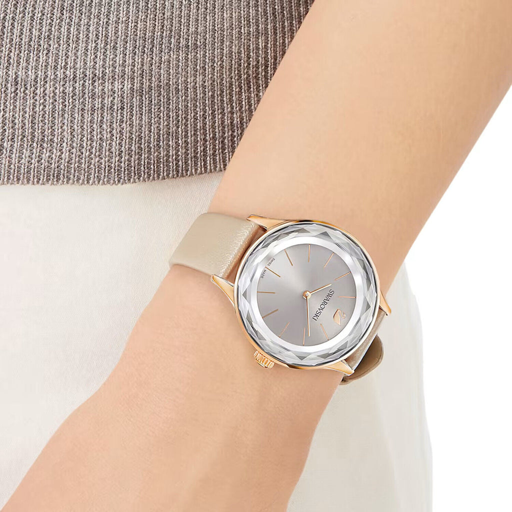 Swarovski Octea Nova Grey Dial Grey Leather Strap Watch for Women - 5295326 Buy Now By Swarovski