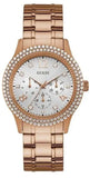 Guess Bedazzle Diamonds Silver Dial Rose Gold Steel Strap Watch For Women - W1097L3 Buy Now By Guess