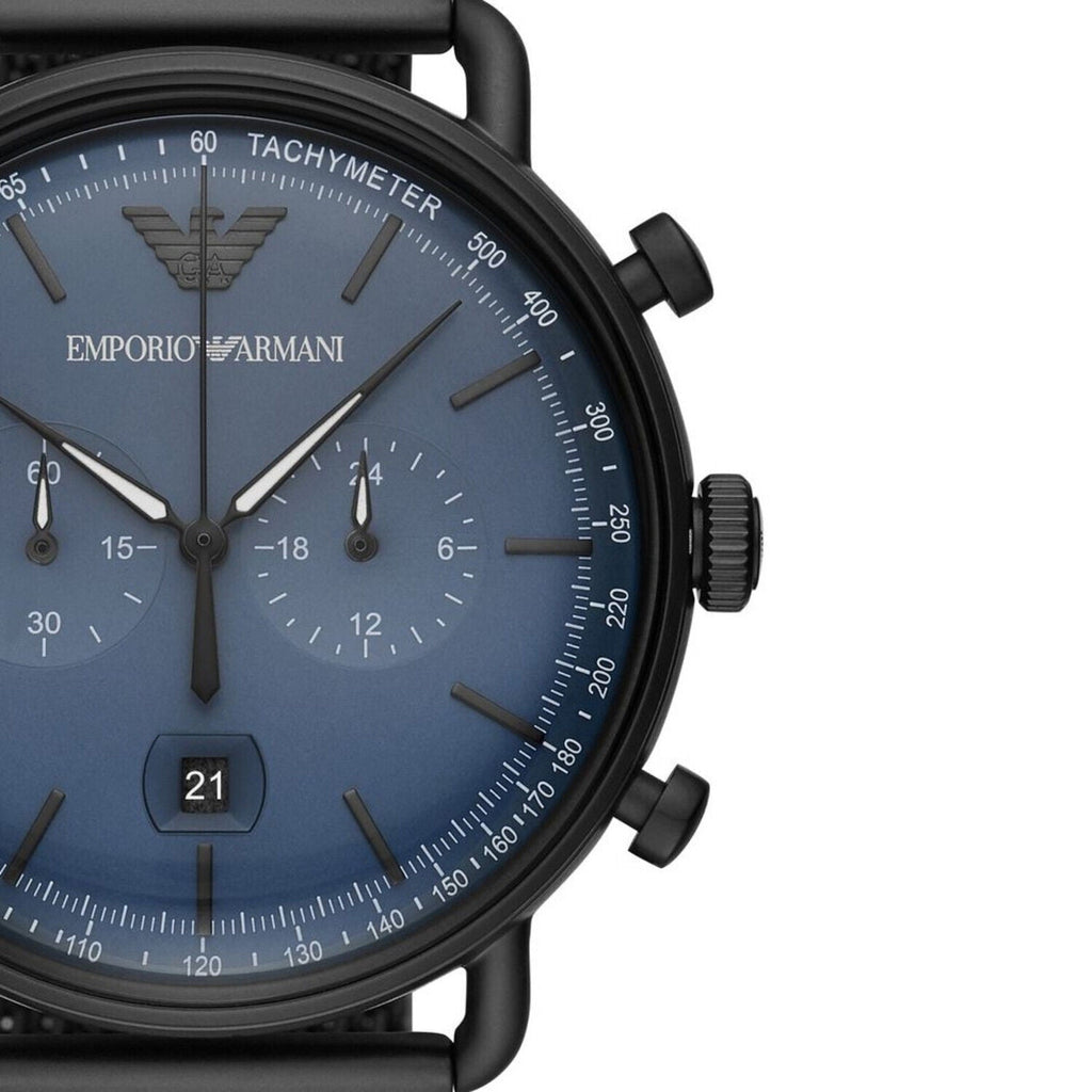 Emporio Armani Aviator Chronograph Blue Dial Black Mesh Bracelet Watch For Men - AR11201 Buy Now By Emporio Armani