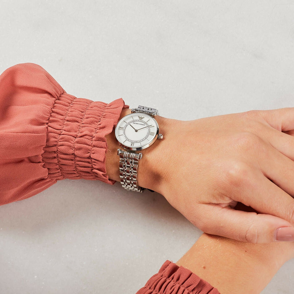 Emporio Armani Gianni T-Bar Mother of Pearl Dial Silver Stainless Steel Watch For Women - AR1908 Buy Now By Emporio Armani