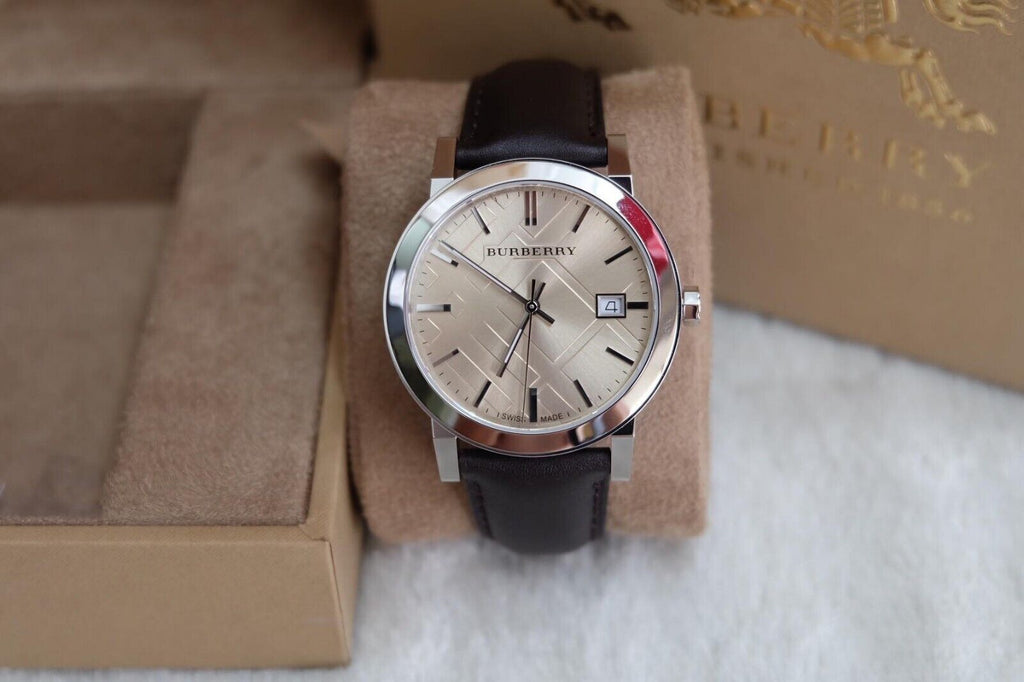 Burberry The City Gold Dial Brown Leather Strap Watch for Men - BU9011 Buy Now By Burberry