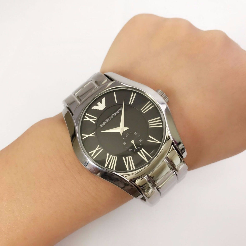 Emporio Armani Valente Black Dial Silver Steel Strap Watch For Men - AR0680 Buy Now By Emporio Armani