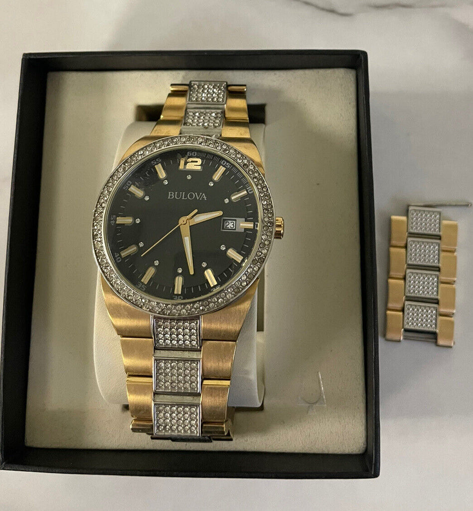 Bulova Crystal Black Dial Two Tone Steel Strap Watch for Men - 98B235 Buy Now By Bulova