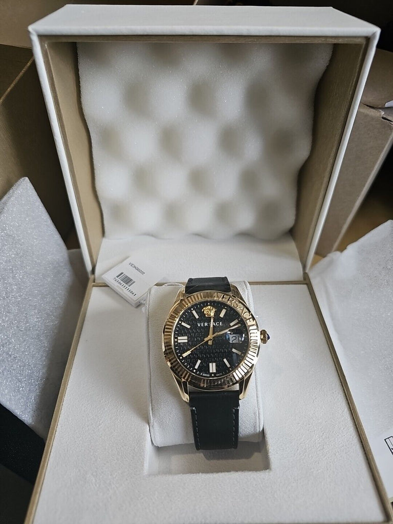 Versace Greca Time Quartz Black Dial Brown Leather Strap Watch For Men - VE3K00222 Buy Now By Versace