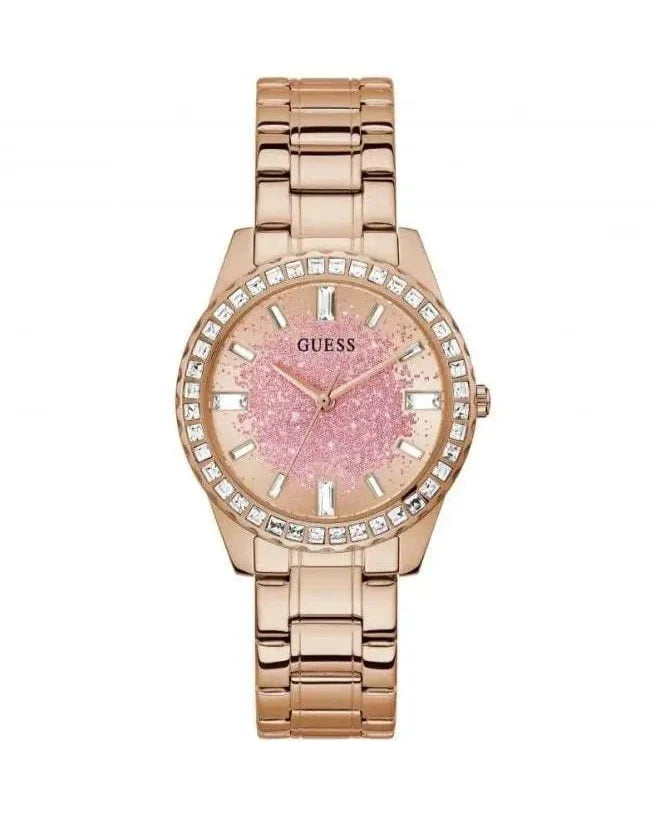 Guess Glitter Diamonds Pink Dial Rose Gold Steel Strap Watch for Women - GW0405L3 Buy Now By Guess