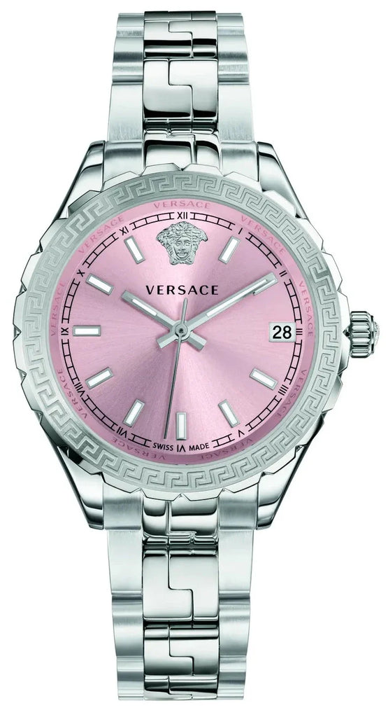 Versace Hellenyium Pink Dial Silver Steel Strap Watch for Women - V12010015 Buy Now By Versace