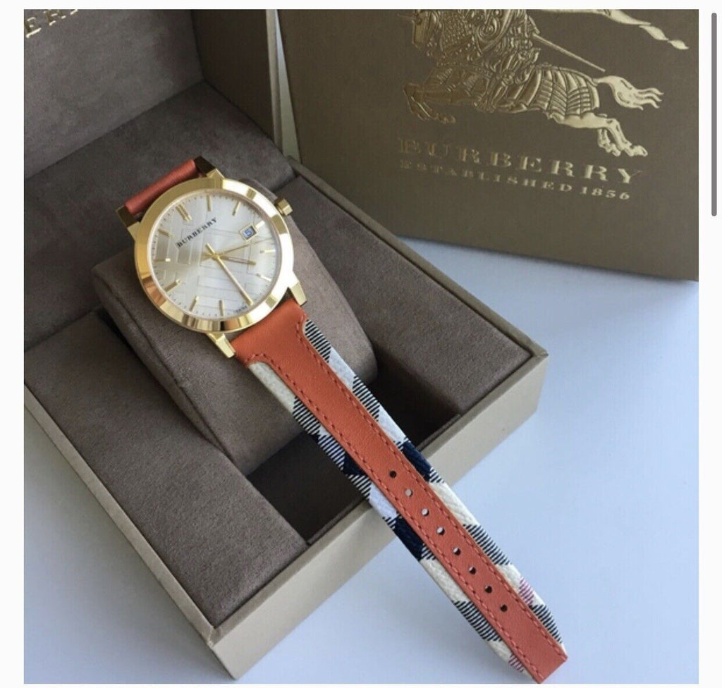 Burberry The City Gold Dial Orange Leather Strap Watch for Women - BU9016 Buy Now By Burberry