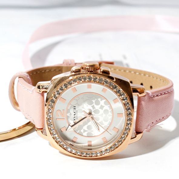 Coach Boyfriend Mother of Pearl White Dial Pink Leather Strap Watch for Women - 14503151 Buy Now By Coach