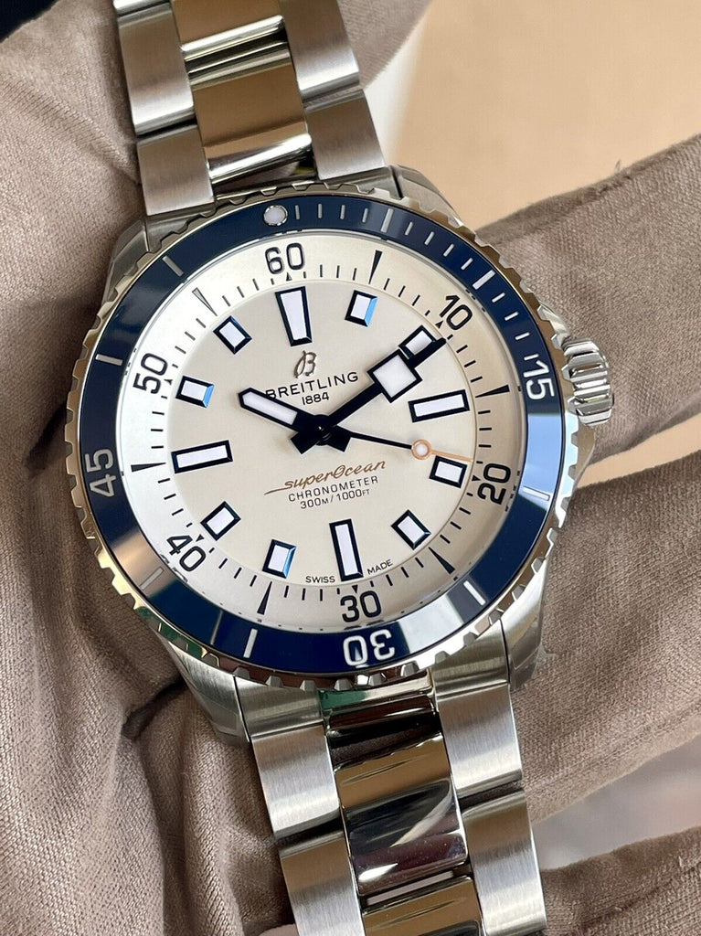 Breitling Superocean Automatic 42 White Dial Green Silver Steel Strap Watch for Men - A17375E71G1A1 Buy Now By Breitling