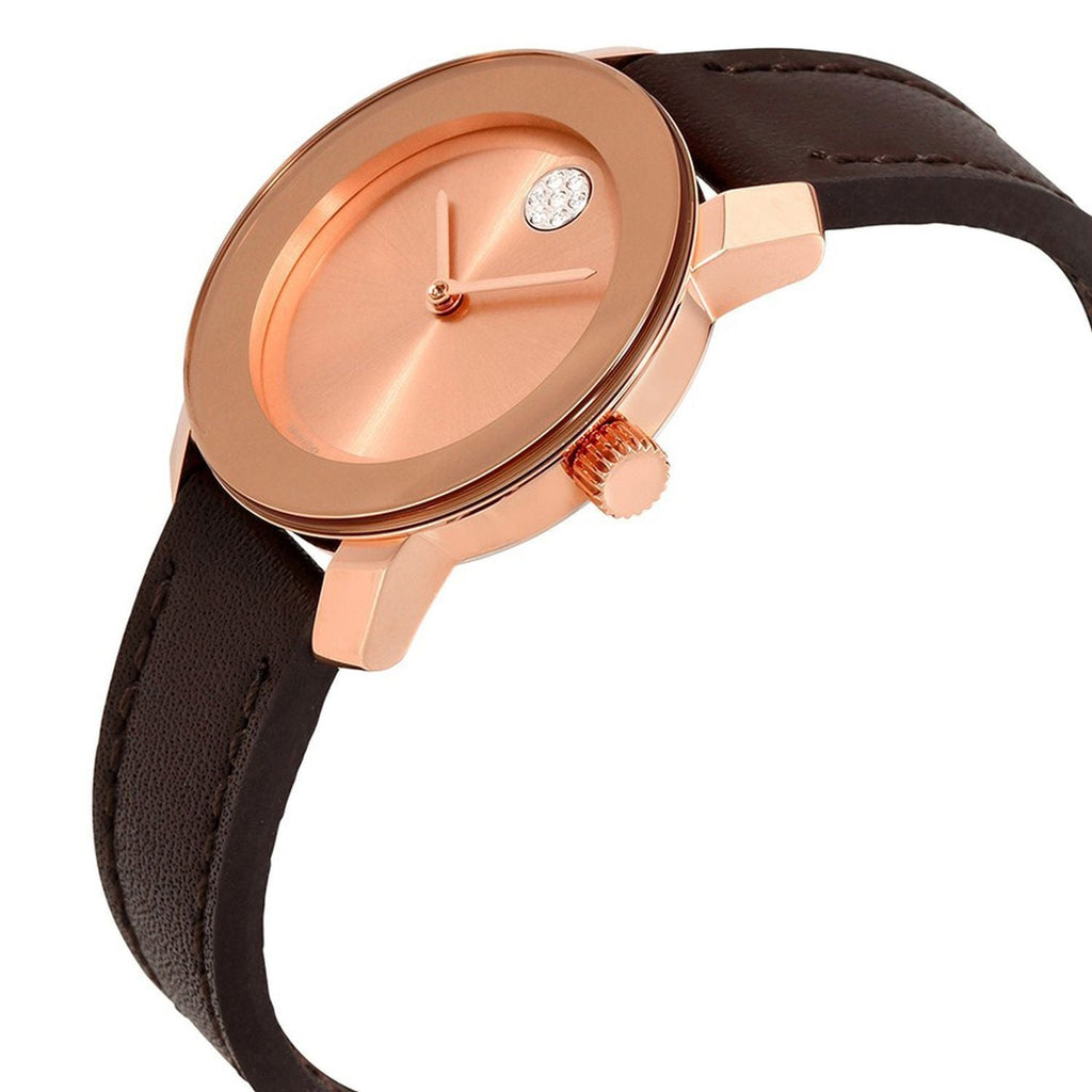 Movado Bold Rose Gold Dial Brown Leather Strap Watch For Women - 3600438 Buy Now By Movado