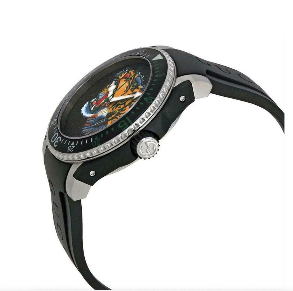 Gucci Dive Tiger Black Dial Black Rubber Strap Watch For Men - YA136318 Buy Now By Gucci
