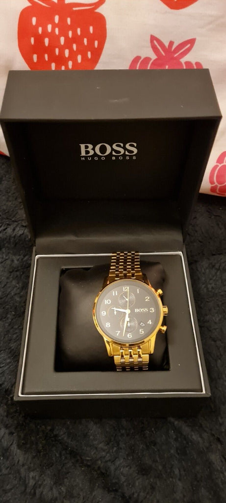 Hugo Boss Navigator Black Dial Gold Steel Strap Watch for Men - 1513531 Buy Now By Hugo Boss