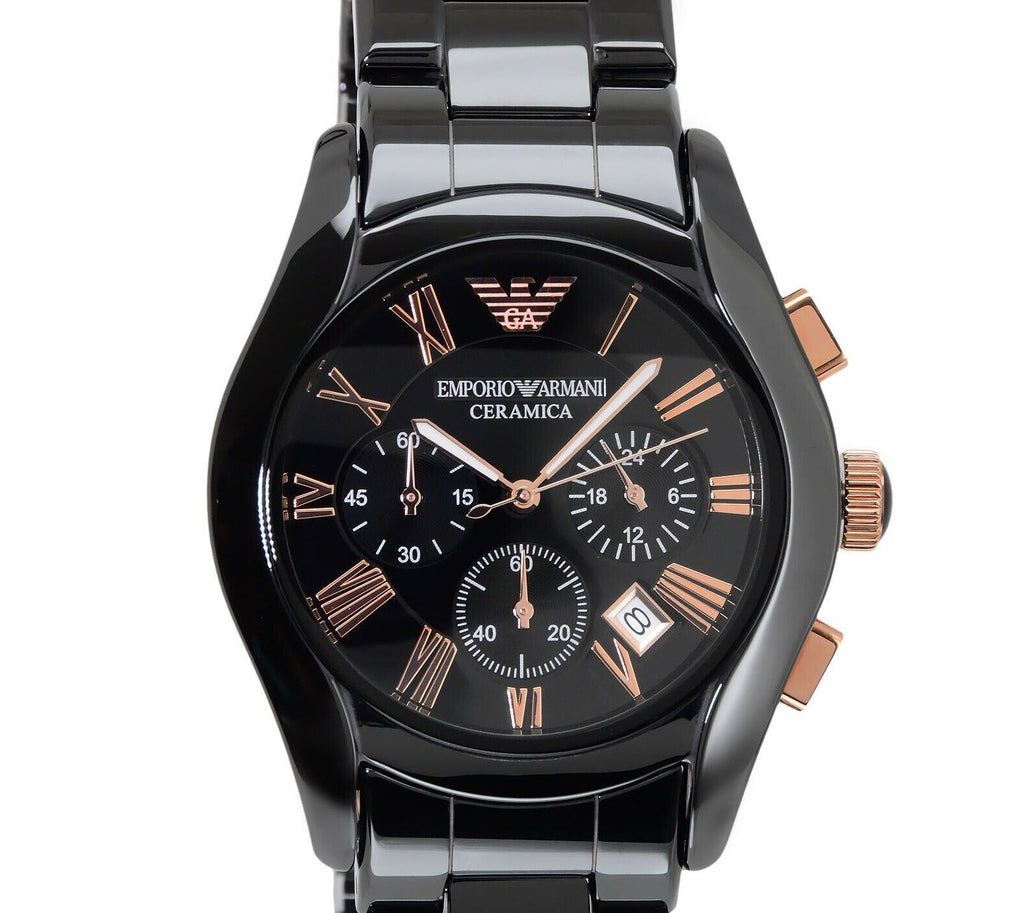 Emporio Armani Valente Ceramica Chronograph Black Dial Black Steel Strap Watch For Men - AR1410 Buy Now By Emporio Armani