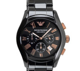 Emporio Armani Valente Ceramica Chronograph Black Dial Black Steel Strap Watch For Men - AR1410 Buy Now By Emporio Armani