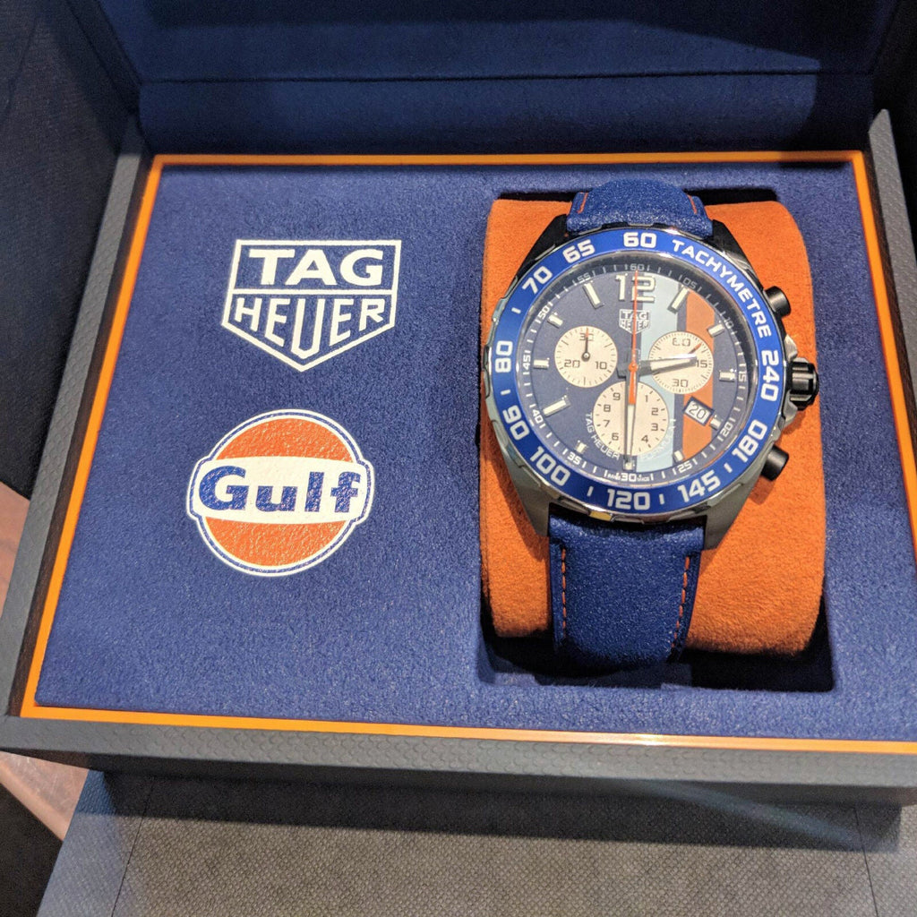 Tag Heuer Formula 1 Gulf Edition Blue Dial Blue Leather Strap Watch for Men - CAZ101N.FC8243 Buy Now By Tag Heuer