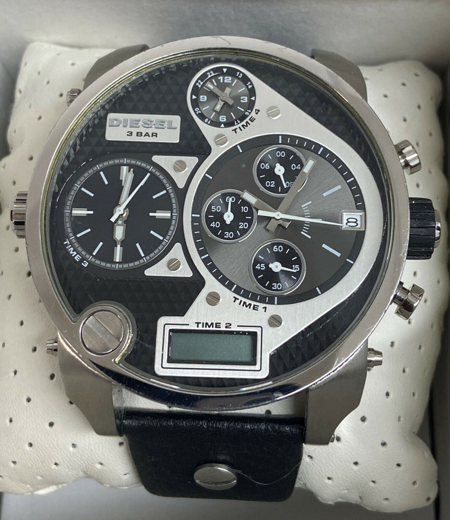 Diesel Mr Daddy Chronograph White Dial Black Leather Strap Watch For Men - DZ7125 Buy Now By Diesel