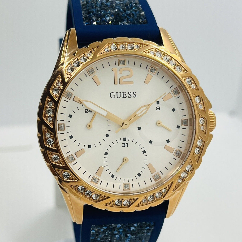 Guess Swirl Analog Quartz White Dial Blue Rubber Strap Watch for Women - W1096L4 Buy Now By Guess