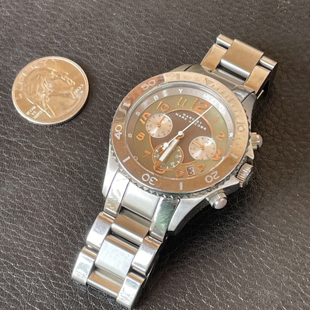 Marc Jacobs Rock Chronograph Mother of Pearl Grey Dial Silver Steel Strap Watch for Women - MBM3250 Buy Now By Marc Jacobs