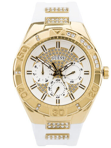 Guess Luna Diamonds White Dial White Rubber Strap Watch for Women - W0653L3 Buy Now By Guess