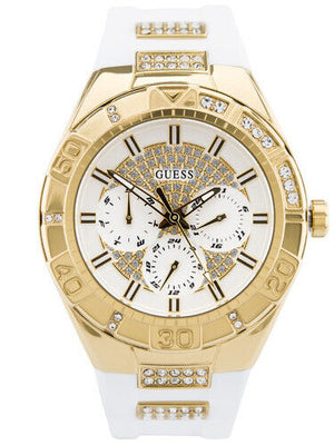 Guess Luna Diamonds White Dial White Rubber Strap Watch for Women - W0653L3 Buy Now By Guess