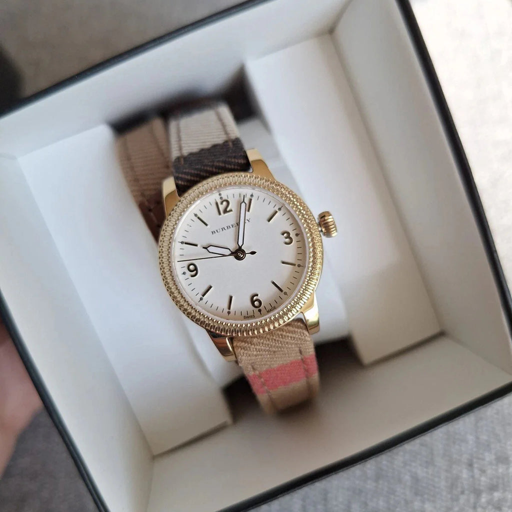 Burberry Utilitarian White Dial Multicolor Leather Strap Watch for Women - BU7851 Buy Now By Burberry