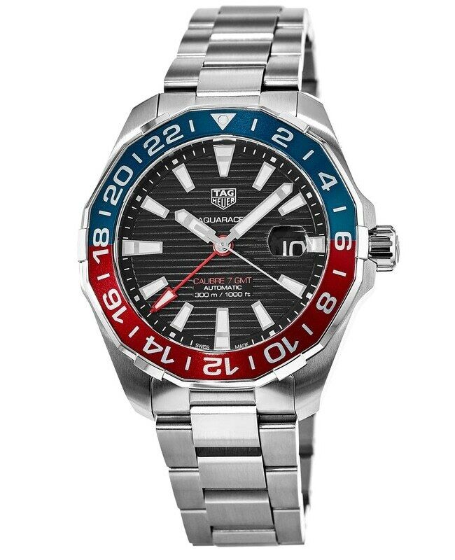 Tag Heuer Aquaracer GMT Caliber 7 Pepsi Black Dial Silver Steel Strap Watch for Men - WAY201F.BA0927 Buy Now By Tag Heuer