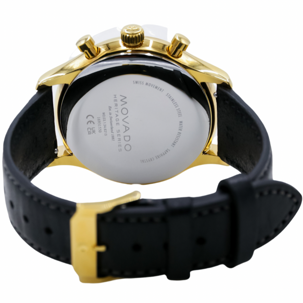 Movado Heritage Chronograph Calendoplan Blue Dial Black Leather Strap Watch for Men - 3650006 Buy Now By Movado