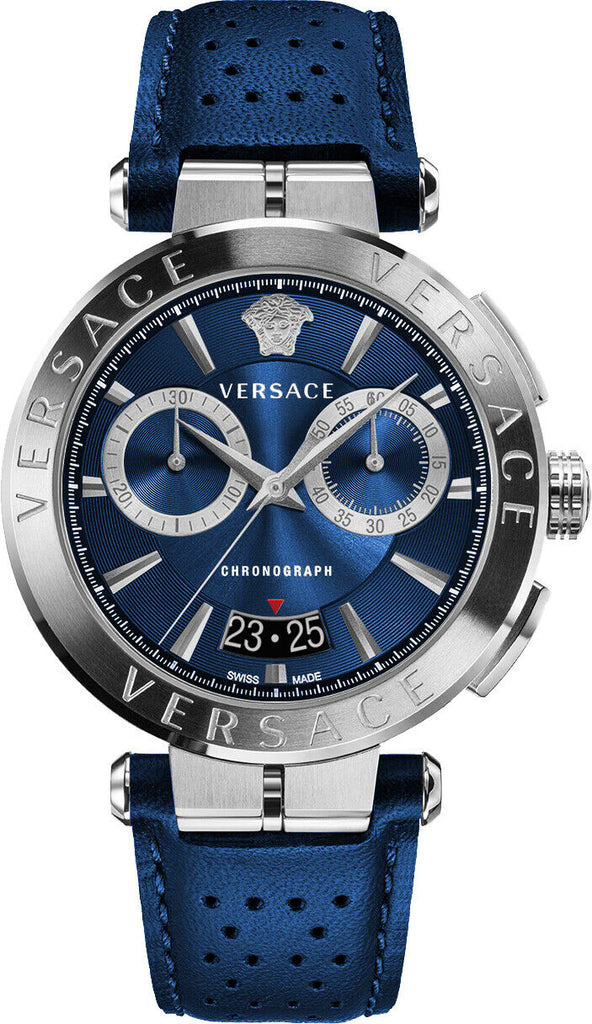 Versace Aion Chronograph Blue Dial Blue Leather Strap Watch for Men - VE1D01220 Buy Now By Versace