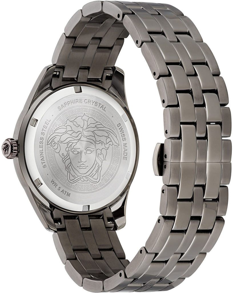 Versace Greca Time Quartz Black Dial Grey Steel Strap Watch for Men - VE3K00622 Buy Now By Versace