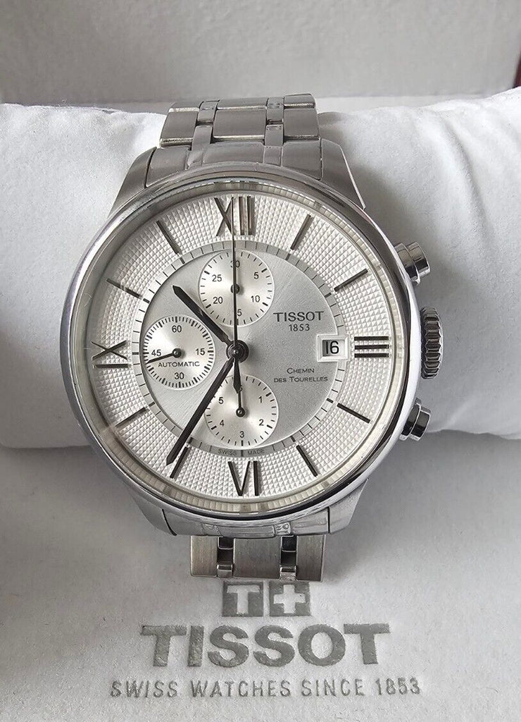 Tissot Chemin des Tourelles Automatic Chronograph White Dial Silver Steel Strap Watch for Men - T099.427.11.038.00 Buy Now By Tissot