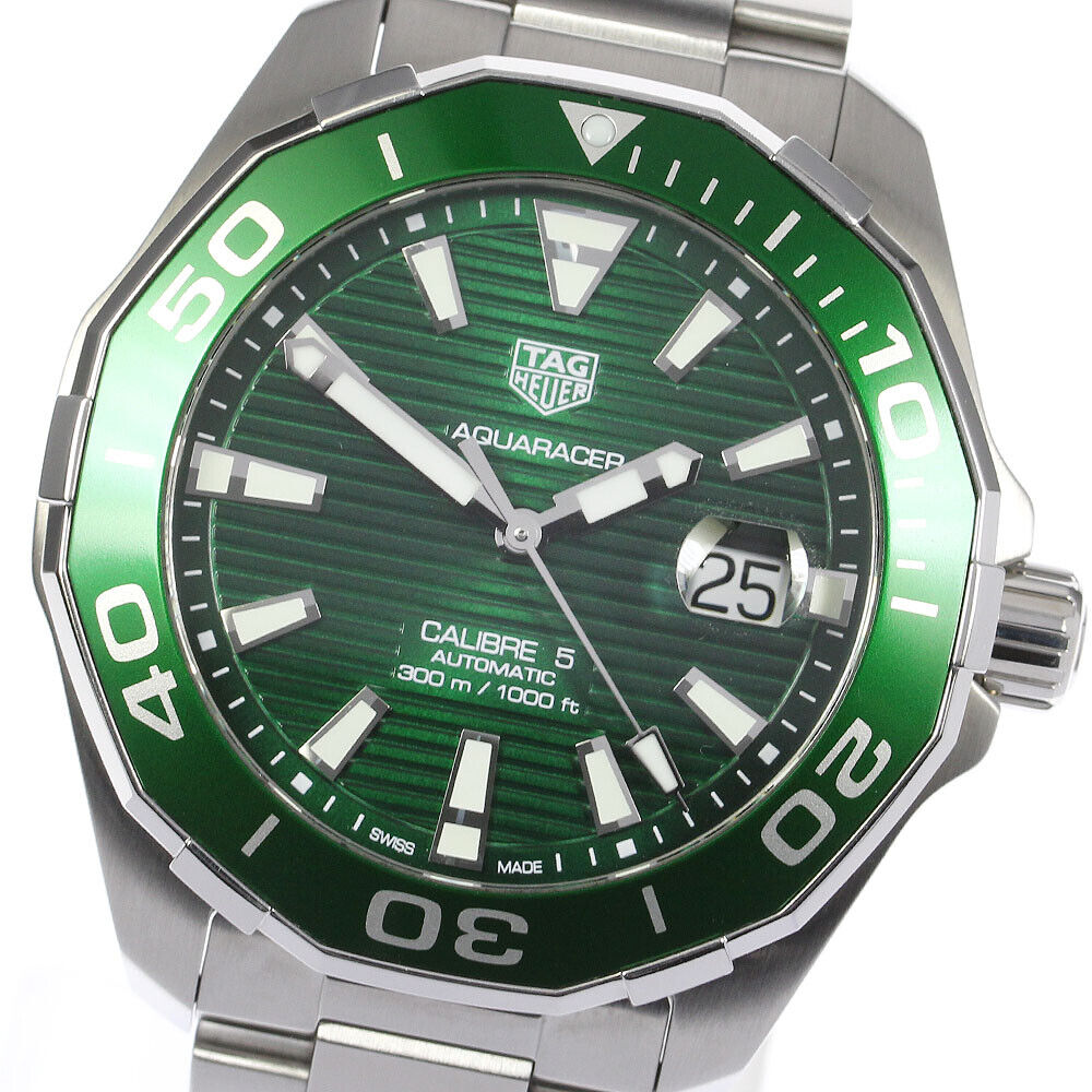 Tag Heuer Aquaracer Calibre 5 Green Dial Silver Steel Strap Watch for Men - WAY201S.BA0927 Buy Now By Tag Heuer