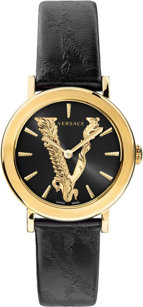 Versace Virtus Quartz Black Dial Black Leather Strap Watch for Women - VEHC00119 Buy Now By Versace