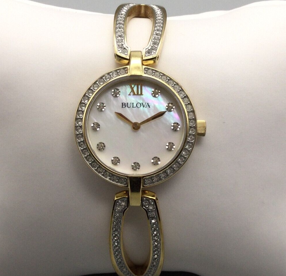 Bulova Crystal Collection Mother of Pearl Dial Gold Steel Strap Watch for Women - 98L225 Buy Now By Bulova