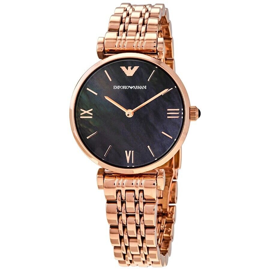 Emporio Armani Gianni T-Bar Black Dial Rose Gold Strap Watch For Women - AR11145 Buy Now By Emporio Armani