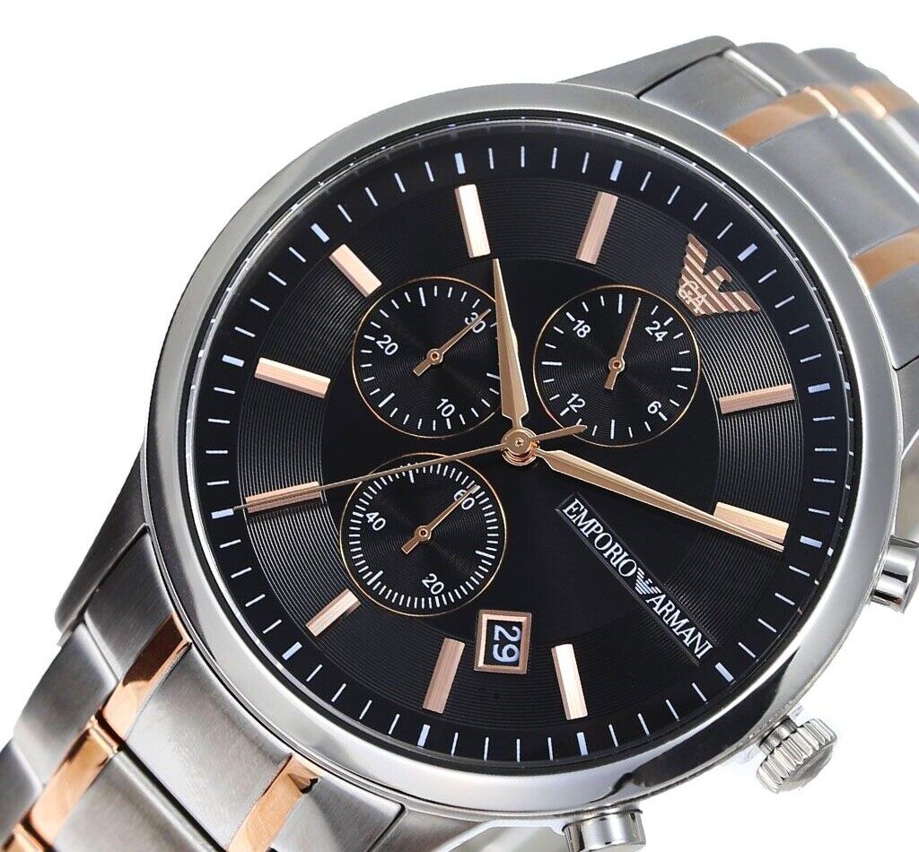 Emporio Armani Renato Chronograph Black Dial Two Tone Steel Strap Watch For Men - AR11165 Buy Now By Emporio Armani