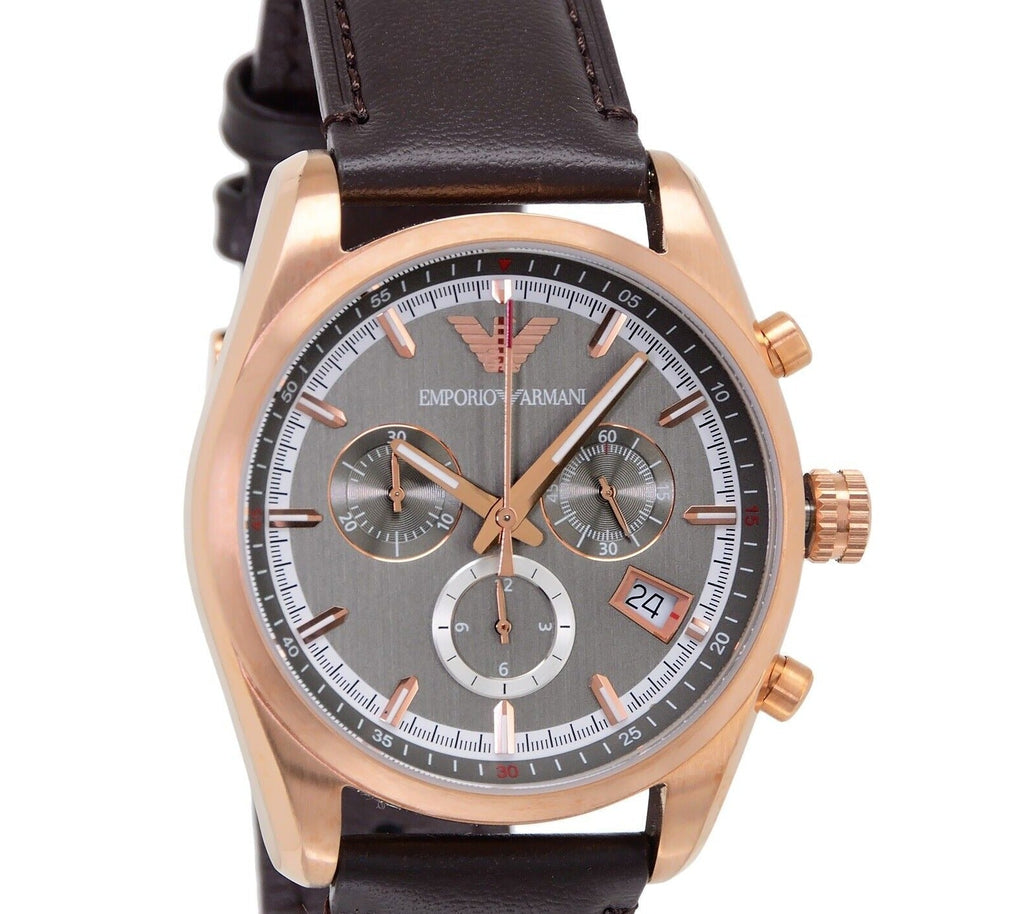 Emporio Armani Chronograph Gray Dial Brown Leather Strap Watch For Men - AR6043 Buy Now By Emporio Armani
