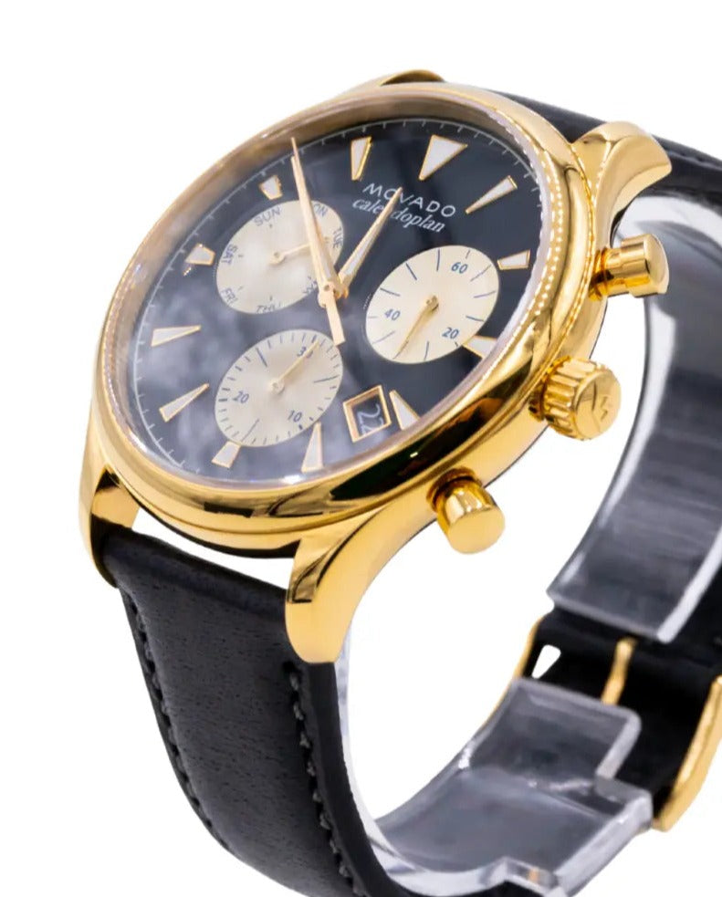 Movado Heritage Chronograph Calendoplan Blue Dial Black Leather Strap Watch for Men - 3650006 Buy Now By Movado