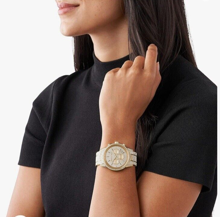 Michael Kors Ritz Three-Hand Glitz Crystals Gold Dial Gold Steel Strap Watch for Women - MK6747 Buy Now By Michael Kors