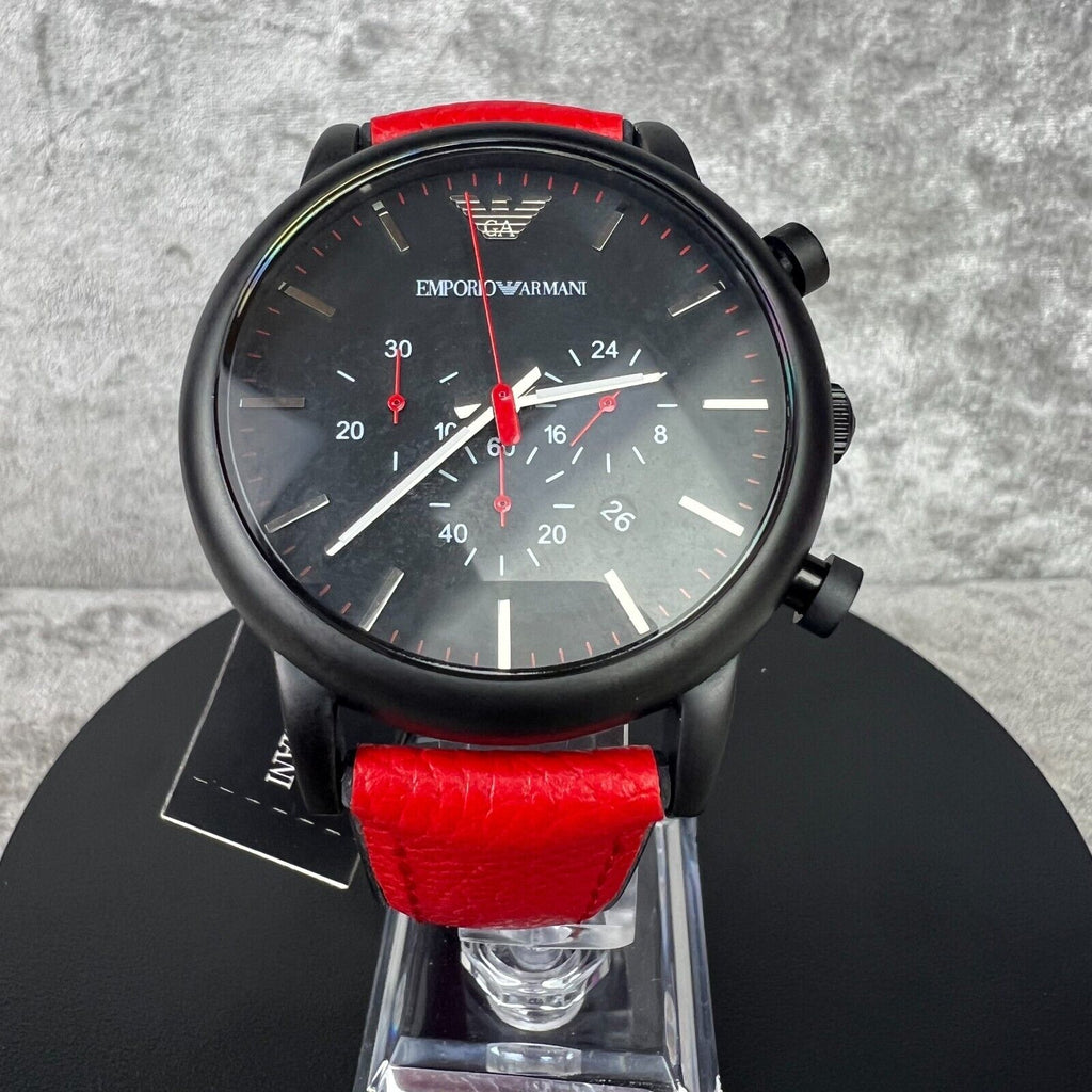 Emporio Armani Luigi Chronograph Black Dial Red Leather Strap Watch For Men - AR1971 Buy Now By Emporio Armani