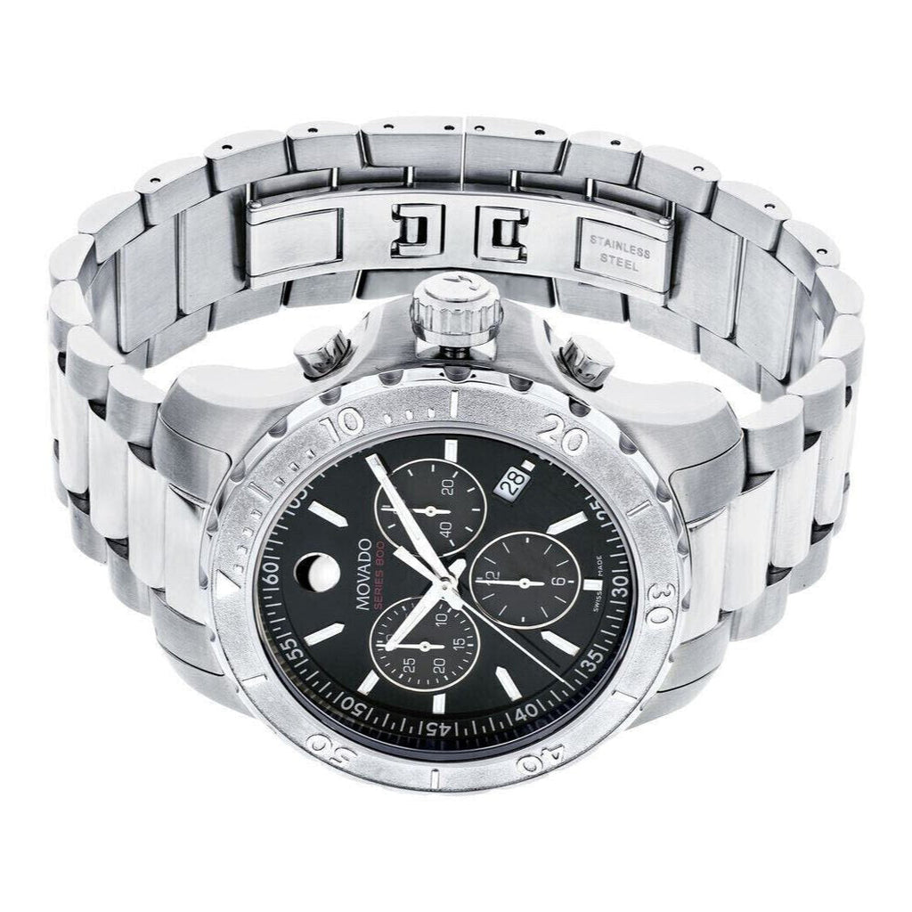 Movado Series 800 Chronograph Black Dial Silver Steel Strap Watch For Men - 2600110 Buy Now By Movado