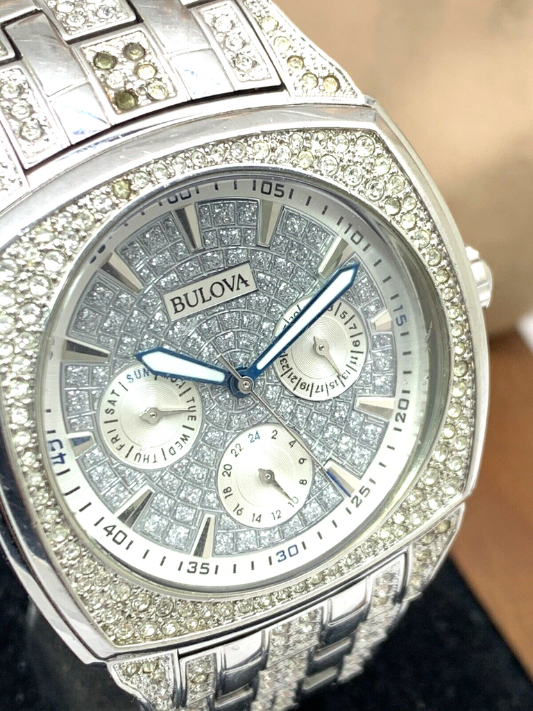 Bulova Crystal Collection Phantom Silver Dial Silver Steel Strap Watch for Men - 96C002 Buy Now By Bulova