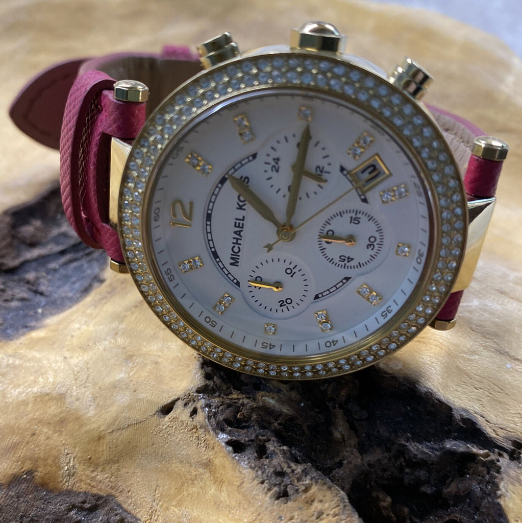 Michael Kors Parker Chronograph White Dial Pink Leather Strap Watch for Women - MK2297 Buy Now By Michael Kors
