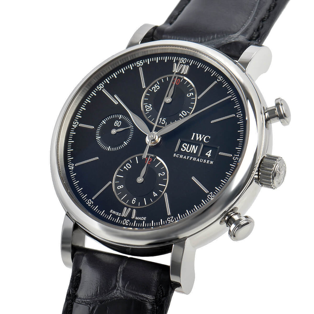 IWC Portofino Chronograph Black Dial Black Leather Strap Watch for Men - IW391029 Buy Now By IWC