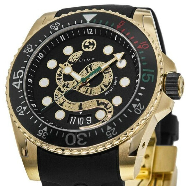Gucci Dive Quartz Black Dial Black Rubber Strap Watch For Men - YA136219 Buy Now By Gucci
