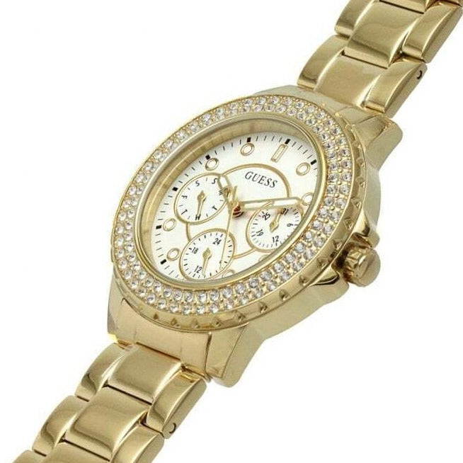 Guess Crown Jewel Diamonds White Dial Gold Steel Strap Watch for Women - GW0410L2 Buy Now By Guess